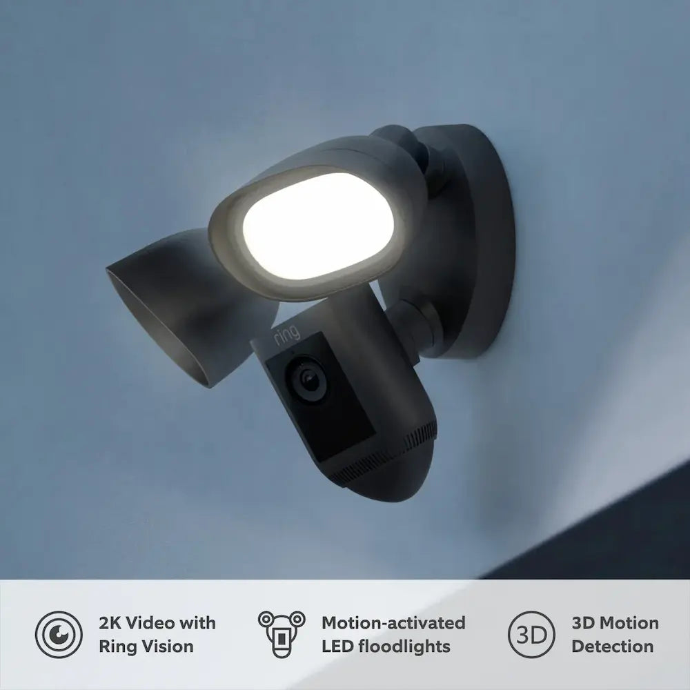 Ring Floodlight Wired Pro 2K WiFi Security Camera - Black | B0CG6T4QNH