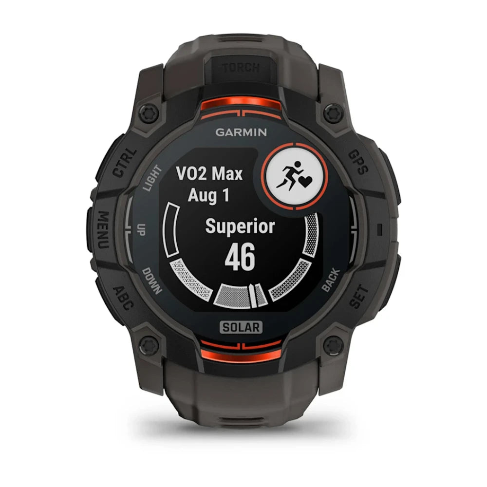 Garmin Instinct 3 50mm Smart Fitness Watch - Solar Black with Charcoal Silicone Band | 49-GAR-010-02935-00