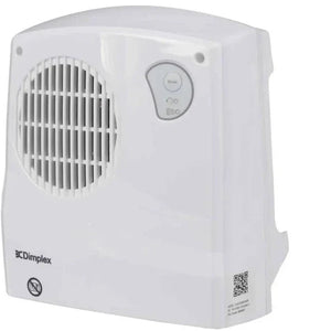 Dimplex 2kw white wall mounted downflow fan heater with pullcord and timer control panel featuring circular air outlet grille