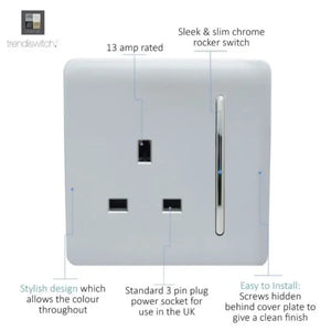 Trendi Single Switched Socket 1 Gang 13 Amp - Silver | 9100-81