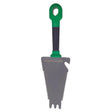 JML Starlyf Root Digger Multi-Purpose Garden Trowel with green handle and black grip section, gray metal blade featuring serrated edges and prong design