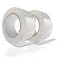 Two rolls of clear double-sided adhesive tape with brown cardboard cores displayed against a white background, showing the transparent tape partially unrolled