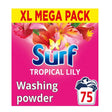 Surf Tropical Lily washing powder XL Mega Pack 75 washes 3.75kg with pink background and colorful flower imagery