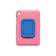 Samsung Galaxy Tab A11+ Kids Cover in pink with blue carrying handle, featuring vertical ribbed texture and rounded corners for Samsung tablets
