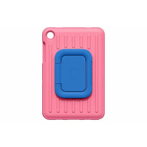 Samsung Galaxy Tab A11+ Kids Cover in pink with blue carrying handle, featuring vertical ribbed texture and rounded corners for Samsung tablets