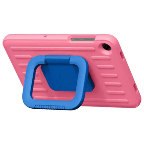 Samsung Galaxy Tab A11+ Kids Cover in pink with blue carry handle, featuring protective rugged case design with textured surface and camera cutout