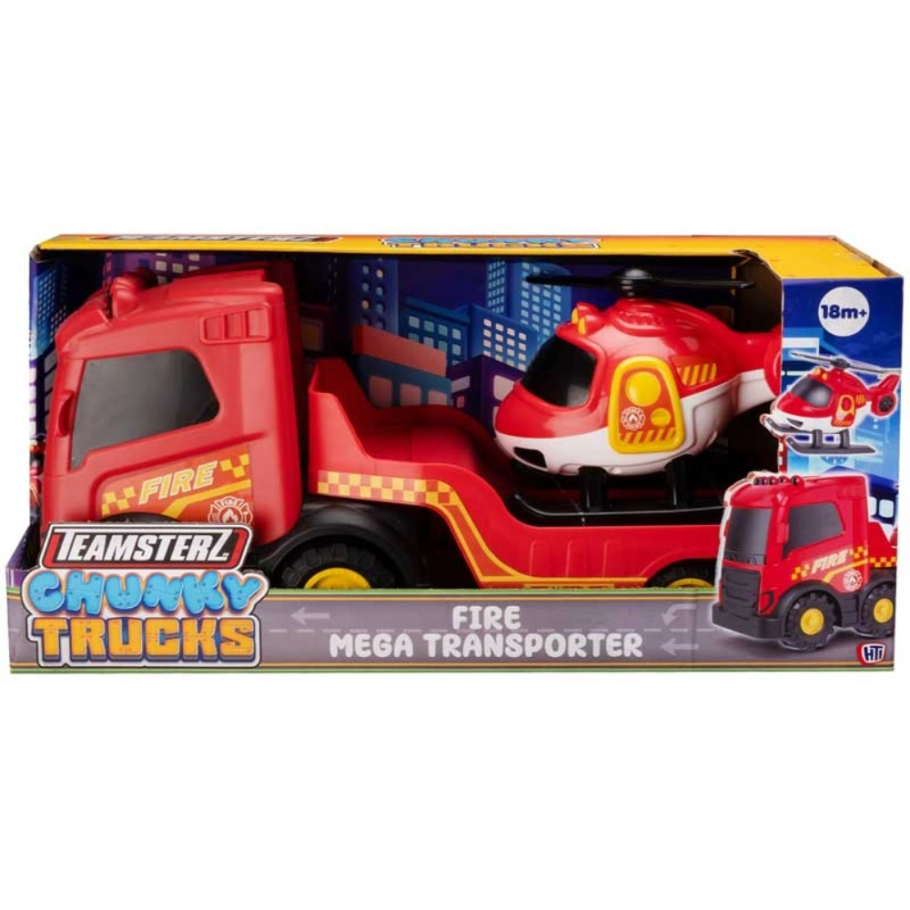 Toy fire truck and helicopter set in Teamsterz Chummy Trucks packaging on a white background
