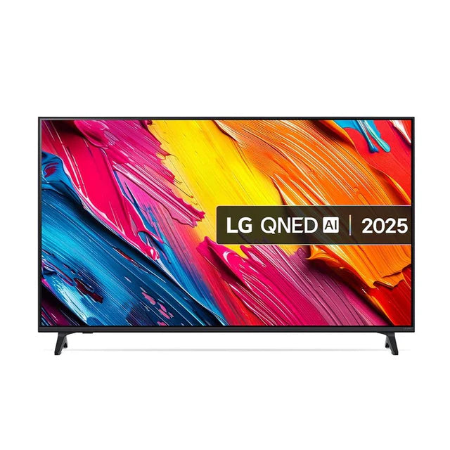LG QNED AI 2025 television with colorful abstract design on screen