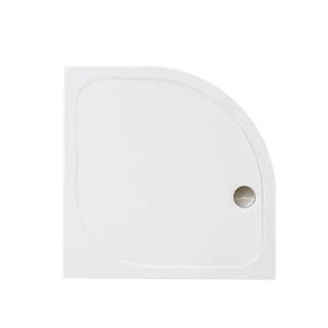 White quadrant shower tray with curved corner design and central drain hole, modern acrylic construction for bathroom installation