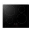 Samsung Series 3 black induction hob cooktop with four circular cooking zones and touch controls displaying temperature reading