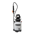 WorX 20V cordless sprayer with white 5L tank, black pump head and trigger handle, featuring orange safety switch and red pressure valve